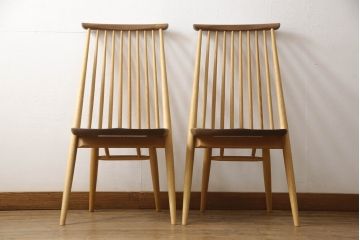 中古　展示美品　柏木工　CC71K(ウォールナットWP+オークNP)　CIVIL(シビル)　シンプルながらデザイン性を感じられるダイニングチェア2脚セット(板座チェア、椅子、イス)(R-065748)