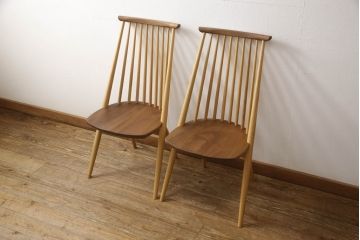 中古　展示美品　柏木工　CC71K(ウォールナットWP+オークNP)　CIVIL(シビル)　シンプルながらデザイン性を感じられるダイニングチェア2脚セット(板座チェア、椅子、イス)(R-065748)
