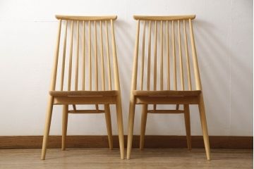 中古　展示美品　柏木工　CC71A(オーク)　CIVIL(シビル)　シンプルながらデザイン性を感じられるダイニングチェア2脚セット(板座チェア、椅子、イス)(R-065750)