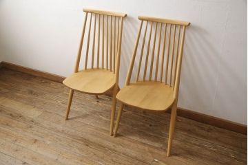 中古　展示美品　柏木工　CC71A(オーク)　CIVIL(シビル)　シンプルながらデザイン性を感じられるダイニングチェア2脚セット(板座チェア、椅子、イス)(R-065750)