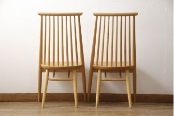 中古　展示美品　柏木工　CC71A(オーク)　CIVIL(シビル)　シンプルながらデザイン性を感じられるダイニングチェア2脚セット(板座チェア、椅子、イス)(R-065750)