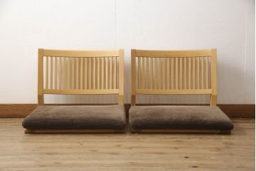 中古　柏木工(KASHIWA・カシワ)　THE ZEN(ザ・ゼン)　JWC72　オーク材　和モダンな空間にも合わせやすい座布団付き座椅子2台セット(座イス、座いす、2脚セット)(R-065755)