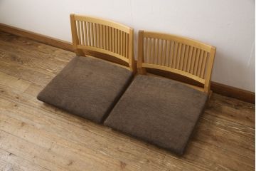 中古　柏木工(KASHIWA・カシワ)　THE ZEN(ザ・ゼン)　JWC72　オーク材　和モダンな空間にも合わせやすい座布団付き座椅子2台セット(座イス、座いす、2脚セット)(R-065755)