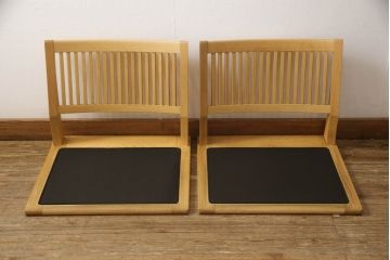 中古　柏木工(KASHIWA・カシワ)　THE ZEN(ザ・ゼン)　JWC72　オーク材　和モダンな空間にも合わせやすい座布団付き座椅子2台セット(座イス、座いす、2脚セット)(R-065755)