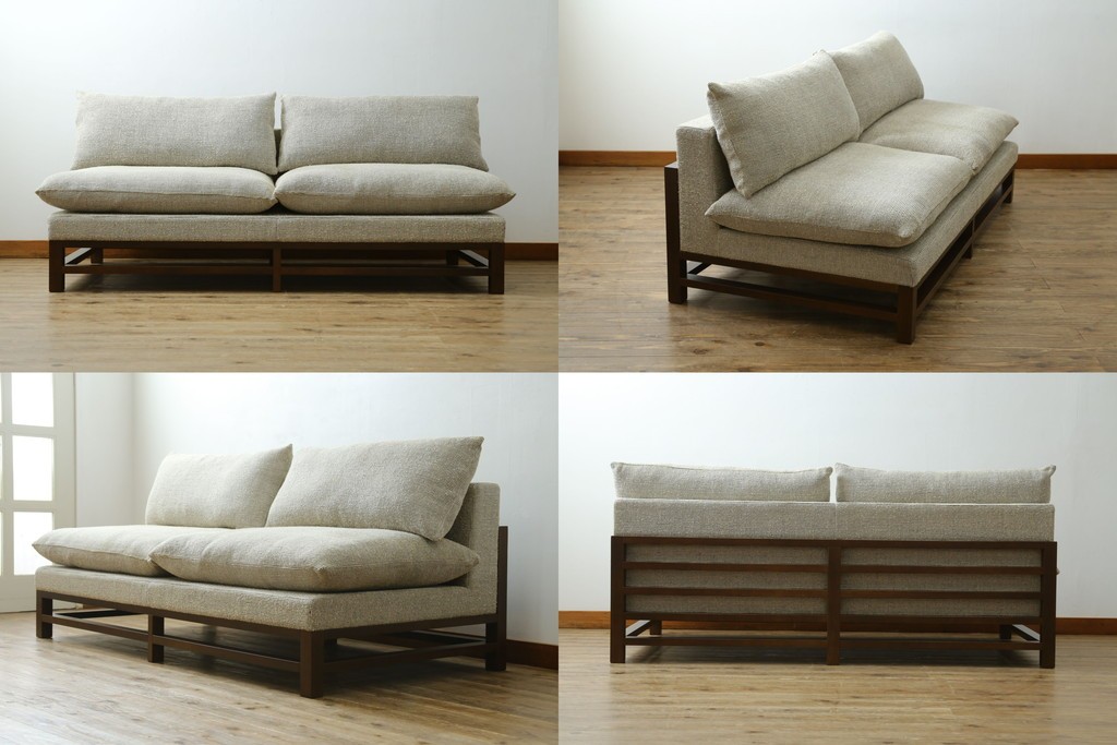 新古　未使用展示品　Ritzwell(リッツウェル)　GRAND LEEWISE(グランドリーワイズ)　和モダンなコーディネートに活躍してくれる肘なし2人掛けソファ&オットマン&サイドテーブル3点セット　定価3点計約75万円　(R-065765)