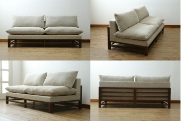 新古　未使用展示品　Ritzwell(リッツウェル)　GRAND LEEWISE(グランドリーワイズ)　和モダンなコーディネートに活躍してくれる肘なし2人掛けソファ&オットマン&サイドテーブル3点セット　定価3点計約75万円　(R-065765)