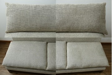 新古　未使用展示品　Ritzwell(リッツウェル)　GRAND LEEWISE(グランドリーワイズ)　和モダンなコーディネートに活躍してくれる肘なし2人掛けソファ&オットマン&サイドテーブル3点セット　定価3点計約75万円　(R-065765)