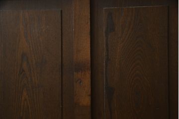 和製アンティーク　レトロな佇まいが魅力!!古い商店の看板付き片袖机(カウンターテーブル、ワークデスク、在宅用、在宅ワーク用、作業台)(R-065779)
