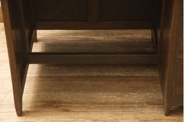 和製アンティーク　レトロな佇まいが魅力!!古い商店の看板付き片袖机(カウンターテーブル、ワークデスク、在宅用、在宅ワーク用、作業台)(R-065779)