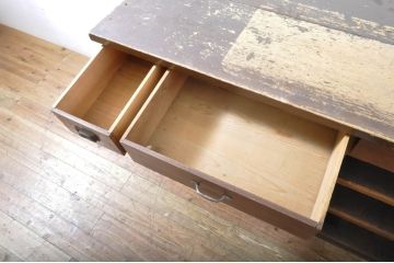 和製アンティーク　希少デザイン!　古い病院で使用されていたカウンターテーブル(作業台、デスク、机、引き出し、ワークデスク、在宅ワーク用、在宅用、店舗什器)(R-065794)