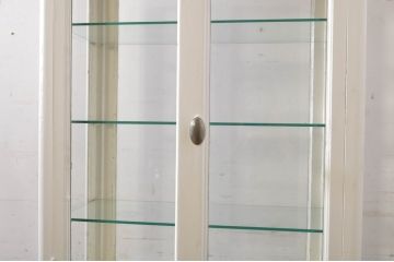 和製アンティーク　ホワイトカラーが爽やかな四面ガラスのケビントガラスケース(ショーケース、デンタルケース、デンタルキャビネット、陳列棚、飾り棚、収納棚、戸棚、店舗什器)(R-065799)