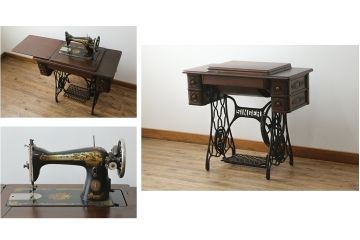 ジャンク品　イギリスアンティーク　SINGER(シンガー)社　置くだけで絵になる素敵な足踏みミシン(シンガーミシン、ミシンテーブル、ミシン台、工業用ミシン、サイドテーブル、ディスプレイ、英国)(R-065801)