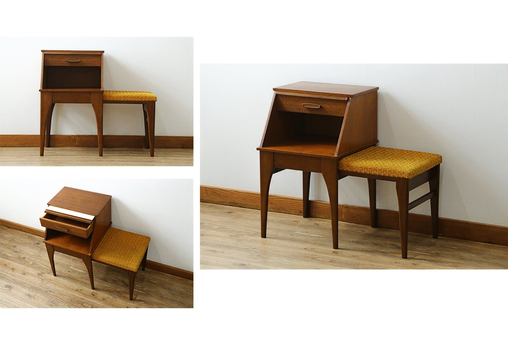 イギリスビンテージ　CHiPPY TELEPHONE SEATS　チーク材とバーチ材製のテレフォンベンチ　(R-065834)