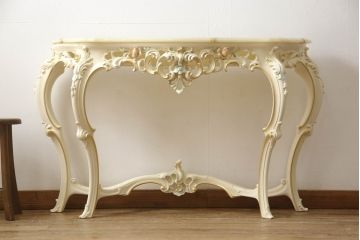中古　美品　イタリア高級家具　SILIK(シリック)　ロココ調　天板大理石　ゴージャスな空間を演出してくるサイドテーブル(コンソールテーブル、飾り台)(R-065837)
