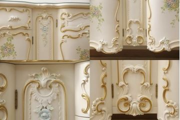 中古　イタリア高級家具　SILIK(シリック)　幅約3mの特大サイズ!!　ロココ調の華やかな装飾が美しいサイドボード(収納棚、戸棚、サイドキャビネット、コンソールテーブル)(定価約200万円)(R-065838)