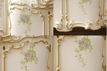 中古　イタリア高級家具　SILIK(シリック)　幅約3mの特大サイズ!!　ロココ調の華やかな装飾が美しいサイドボード(収納棚、戸棚、サイドキャビネット、コンソールテーブル)(定価約200万円)(R-065838)