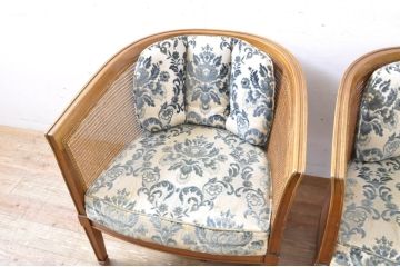 中古　DREXEL HERITAGE(ドレクセルヘリテイジ)　優雅なひとときをお楽しみいただけるラウンジチェア2脚セット(アームチェア、ケインバックチェア、ラタン、籐、椅子、イス、バラ売り可能)(R-065872)