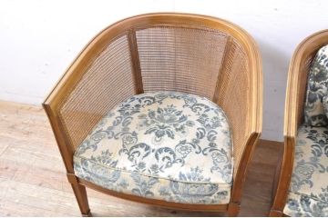 中古　DREXEL HERITAGE(ドレクセルヘリテイジ)　優雅なひとときをお楽しみいただけるラウンジチェア2脚セット(アームチェア、ケインバックチェア、ラタン、籐、椅子、イス、バラ売り可能)(R-065872)