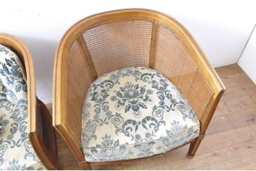 中古　DREXEL HERITAGE(ドレクセルヘリテイジ)　優雅なひとときをお楽しみいただけるラウンジチェア2脚セット(アームチェア、ケインバックチェア、ラタン、籐、椅子、イス、バラ売り可能)(R-065872)