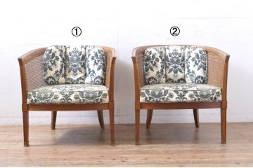 中古　DREXEL HERITAGE(ドレクセルヘリテイジ)　優雅なひとときをお楽しみいただけるラウンジチェア2脚セット(アームチェア、ケインバックチェア、ラタン、籐、椅子、イス、バラ売り可能)(R-065872)
