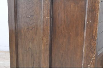 イギリスアンティーク　オーク材　レアデザイン　格式高い雰囲気漂うステンドグラス入りロールトップライティングビューロー(キャビネット、戸棚、収納棚、デスク、机、在宅用、在宅ワーク、英国)(R-065878)