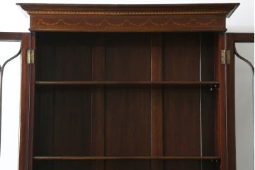 イギリスアンティーク　高級品!!　マホガニー材　象嵌入り　上手物のビューローブックケース(本箱、キャビネット、収納棚、戸棚、デスク、在宅用、在宅ワーク、英国)(R-065881)