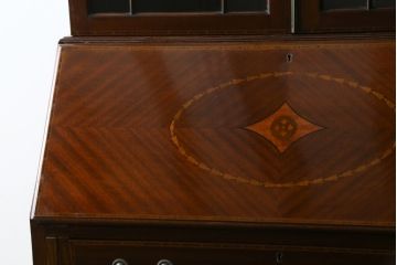 イギリスアンティーク　高級品!!　マホガニー材　象嵌入り　上手物のビューローブックケース(本箱、キャビネット、収納棚、戸棚、デスク、在宅用、在宅ワーク、英国)(R-065881)