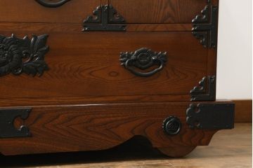 中古　美品　国産手造り家具　ケヤキ(欅)材　2way　置き箪笥としても使える堂々たる風格が漂う車箪笥(衣装箪笥、和タンス、収納たんす、整理箪笥、引き出し)(R-065885)