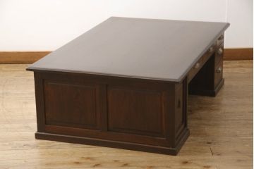 和製アンティーク　希少デザイン!!　古い洋館で使われていた両面使い特大デスク(文机、ローテーブル、座卓、座机、帳場机、在宅用、在宅ワーク)(R-065888)