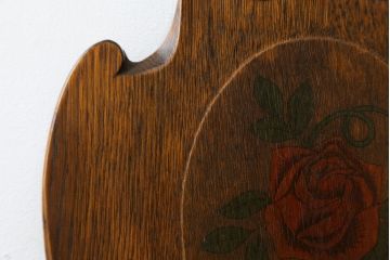 和製ビンテージ　希少!!　カントリーハウス(秋山木工)　オーク材　薔薇が素敵に描かれたチェア(ダイニングチェア、板座チェア、椅子、イス、ヴィンテージ)(R-065889)