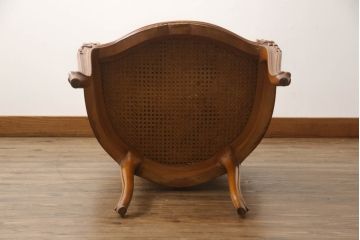 フランスアンティーク　高級品!!　ビーチ材　手の込んだ造りが魅力のラタンアームチェア(イージーチェア、ラウンジチェア、1人掛けソファ、椅子、イス)(R-065897)