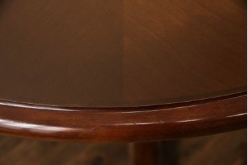 和製ビンテージ　柏木工(KASHIWA)　上品な挽物デザインが魅力!!低めサイズのラウンドテーブル+ダイニングチェア4脚セット(ダイニングテーブル、4人掛け、椅子、イス、いす、食卓、板座チェア、アームチェア、ヴィンテージ)(R-065899)