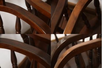 和製ビンテージ　柏木工(KASHIWA)　上品な挽物デザインが魅力!!低めサイズのラウンドテーブル+ダイニングチェア4脚セット(ダイニングテーブル、4人掛け、椅子、イス、いす、食卓、板座チェア、アームチェア、ヴィンテージ)(R-065899)