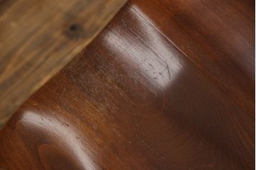 和製ビンテージ　柏木工(KASHIWA)　上品な挽物デザインが魅力!!低めサイズのラウンドテーブル+ダイニングチェア4脚セット(ダイニングテーブル、4人掛け、椅子、イス、いす、食卓、板座チェア、アームチェア、ヴィンテージ)(R-065899)