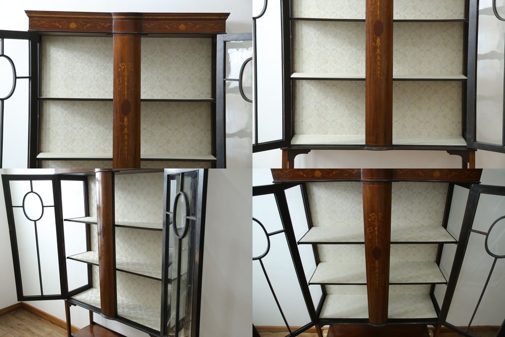 イギリスアンティーク　繊細なデザインの象嵌が美しいマホガニー材製キャビネット　(R-065906)