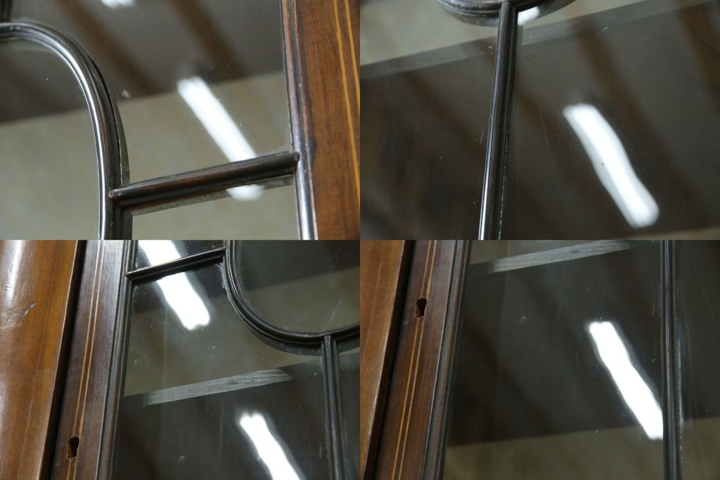 イギリスアンティーク　繊細なデザインの象嵌が美しいマホガニー材製キャビネット　(R-065906)