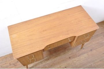 イギリスビンテージ　トーラ材　北欧スタイルのお部屋におすすめ!!洗練された佇まいのサイドデスク(両袖机、ニーホールデスク、ワークデスク、在宅用、在宅ワーク用、ヴィンテージ、英国)(R-065910)