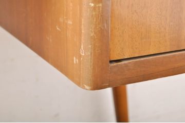 イギリスビンテージ　トーラ材　北欧スタイルのお部屋におすすめ!!洗練された佇まいのサイドデスク(両袖机、ニーホールデスク、ワークデスク、在宅用、在宅ワーク用、ヴィンテージ、英国)(R-065910)