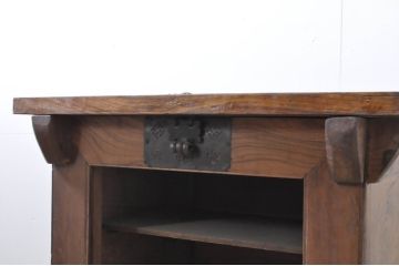 アンティーク家具　李朝家具　総欅(ケヤキ)材　分厚い天板と框組みの重厚な佇まいが魅力的な米びつ