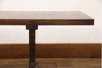 和製アンティーク　総欅(ケヤキ)材の力強い杢目が目を引く文机(ローテーブル、座机、作業台、座卓、センターテーブル)(R-065936)