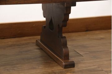 和製アンティーク　総欅(ケヤキ)材の力強い杢目が目を引く文机(ローテーブル、座机、作業台、座卓、センターテーブル)(R-065936)