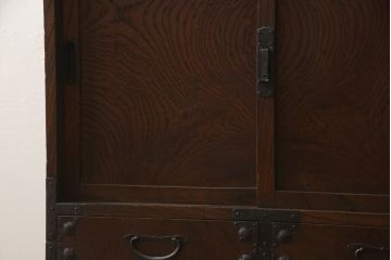 和製アンティーク　美品!!　前面欅(ケヤキ)材　会津地方　小振りなサイズが取り入れやすい帳場箪笥(時代箪笥、収納タンス、小箪笥、引き出し)(R-065938)
