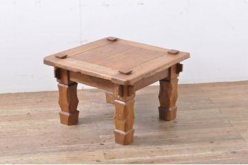中古　民芸家具　チーク材　素朴なデザインが味わい深いセンターテーブル(ローテーブル、リビングテーブル)(R-065946)