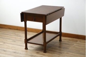 イギリスアンティーク　オーク材　両面引き出し付きのバタフライサイドテーブル　(R-065953)