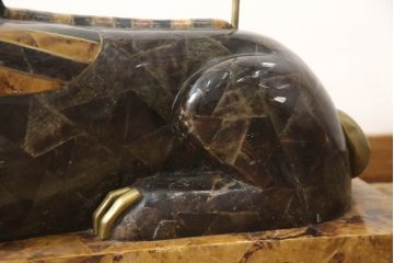 中古　MAITLAND SMITH(メートランドスミス)　職人による象嵌技術が詰まった芸術品のようなスフィンクスカクテルテーブル(ローテーブル、センターテーブル、ガラス天板テーブル)(定価約137万円)(R-065961)