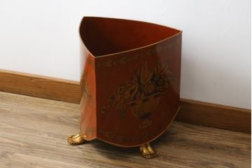 中古　MAITLAND SMITH(メートランドスミス)　HAND PAINTED　繊細な職人技が光るハンドペイントが魅力のマガジンラック(本立て、収納ボックス、くず入れ、ゴミ箱、鉢カバー)(R-065964)