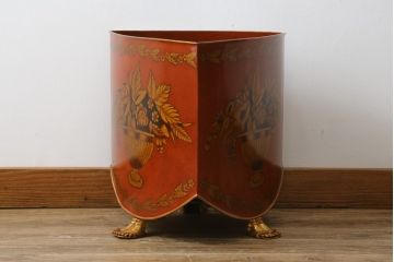 中古　MAITLAND SMITH(メートランドスミス)　HAND PAINTED　繊細な職人技が光るハンドペイントが魅力のマガジンラック(本立て、収納ボックス、くず入れ、ゴミ箱、鉢カバー)(R-065964)
