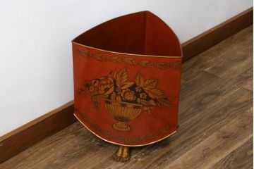 中古　MAITLAND SMITH(メートランドスミス)　HAND PAINTED　繊細な職人技が光るハンドペイントが魅力のマガジンラック(本立て、収納ボックス、くず入れ、ゴミ箱、鉢カバー)(R-065964)