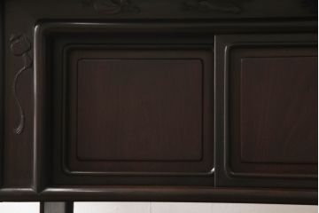 和製ビンテージ　国産　唐木指物　総紫檀(シタン)材　総漆塗り　上品な佇まいが魅力の茶棚(茶箪笥、飾り棚、違い棚、戸棚、ヴィンテージ)(R-065971)