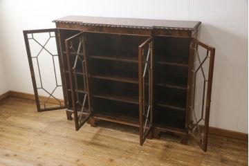 イギリスアンティーク　Lloyd's Antiques(ロイズ・アンティークス)　マホガニー材　ガラス扉のデザインがお洒落なキャビネット(サイドボード、本箱、ブックケース、飾り棚、収納棚、戸棚、英国)(R-065978)